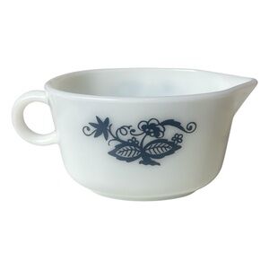 PYREX Vintage White Gravy Boat in Old Town Blue Onion Floral Milk Glass